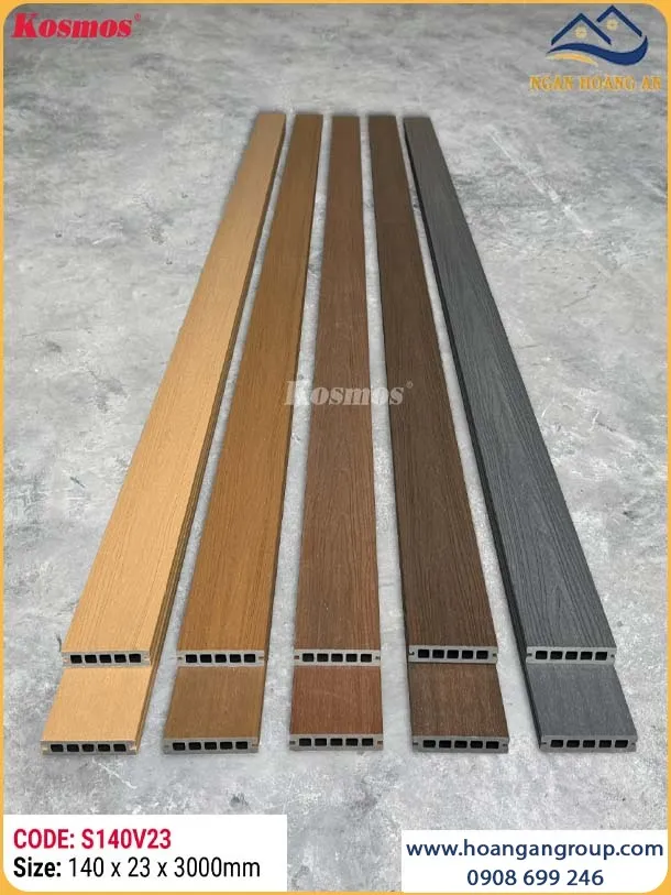 Sàn Gỗ Nhựa Lỗ Vuông 2 Lớp Phủ Polymer Kosmos S140V23 Teak
